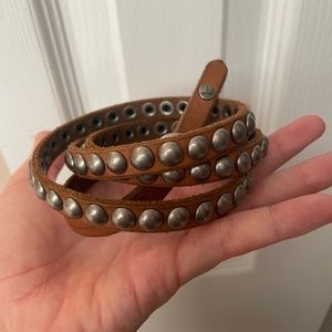 Brown leather belt with studs